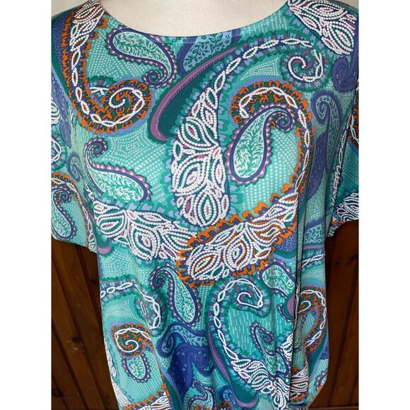 Womens Ruby Rd Knit Paisley Puff Print Front Tie‎ Detail Blue Purple Blouse M - Picture 2 of 7